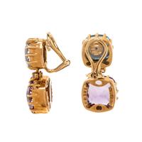 SEAMAN SCHEPPS, BLUE TOPAZ, AMETHYST AND DIAMOND EARCLIPS