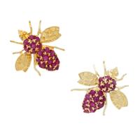 Two Ruby and Yellow Gold Bee Brooches