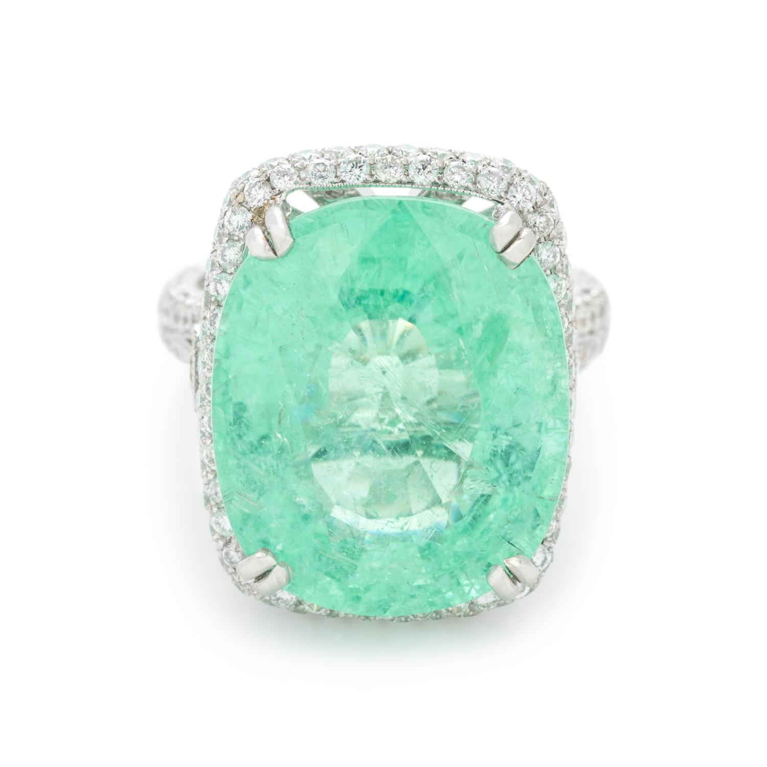 PARAIBA-TYPE TOURMALINE AND DIAMOND RING