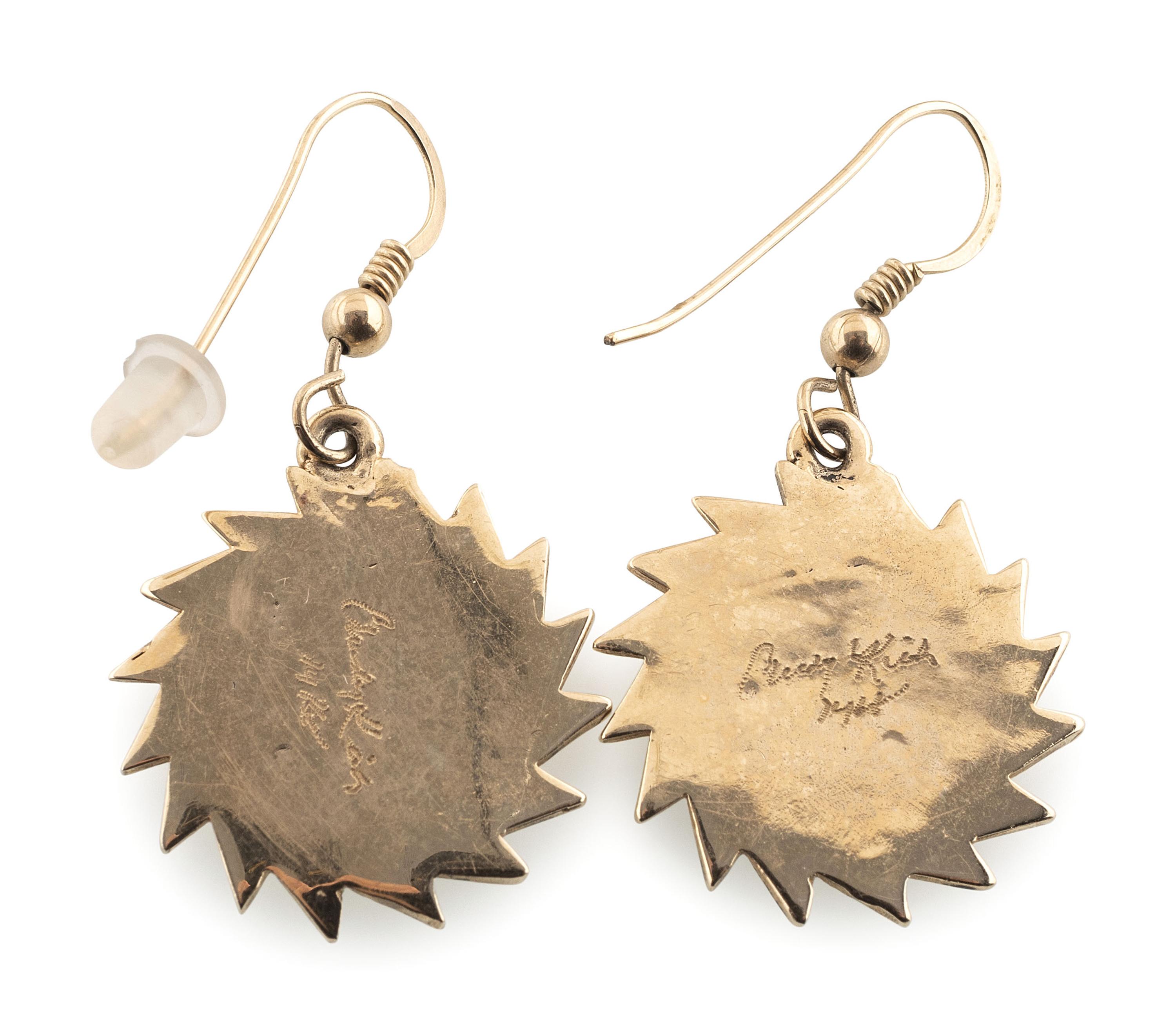 14k Gold and Inlay Sunface Hook Earrings, with Sugilite and Opal Channel Inlay