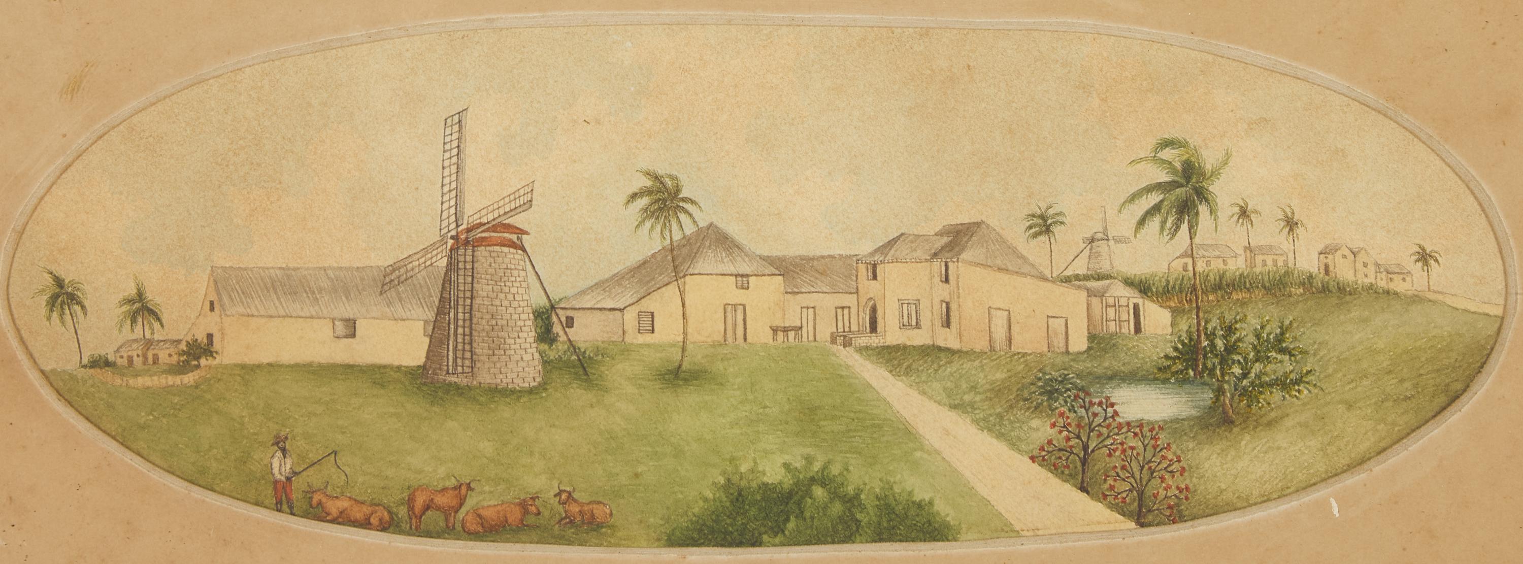 Anglo-Caribbean School, 18th / 19th Century — Two Rare Drawings of Welchman Hall Plantation: The Great House and Sugar Mill, St. Thomas Parish, Barbados
