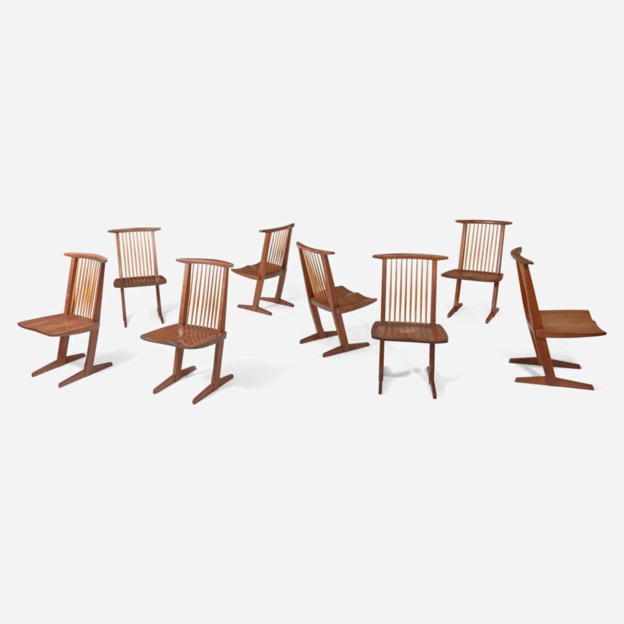 George Nakashima (American, 1905-1990) Set of Eight "Conoid" Dining Chairs, New Hope, Pennsylvania, 1972-75