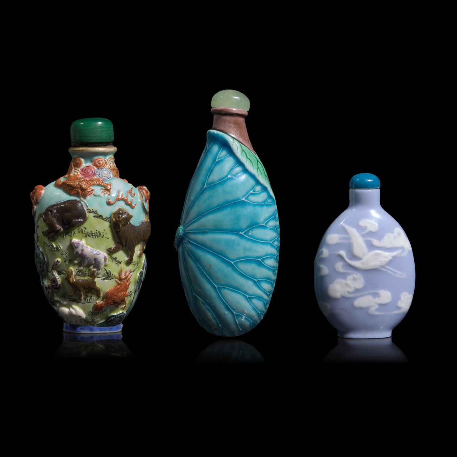 Three Chinese Porcelain Snuff Bottles, Late 19th-Early 20th Century