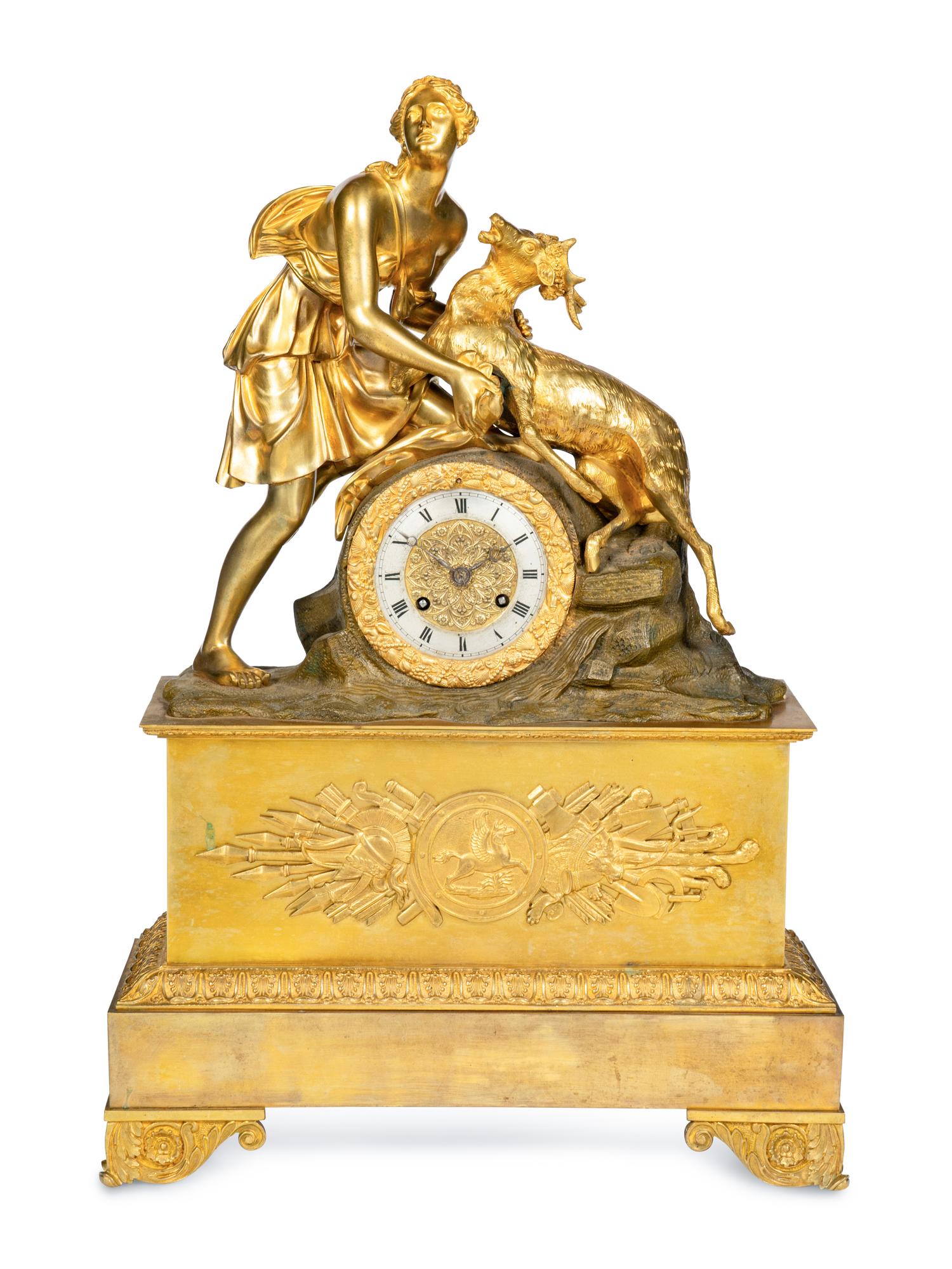 A Louis Philippe Gilt Bronze Figural Mantel Clock