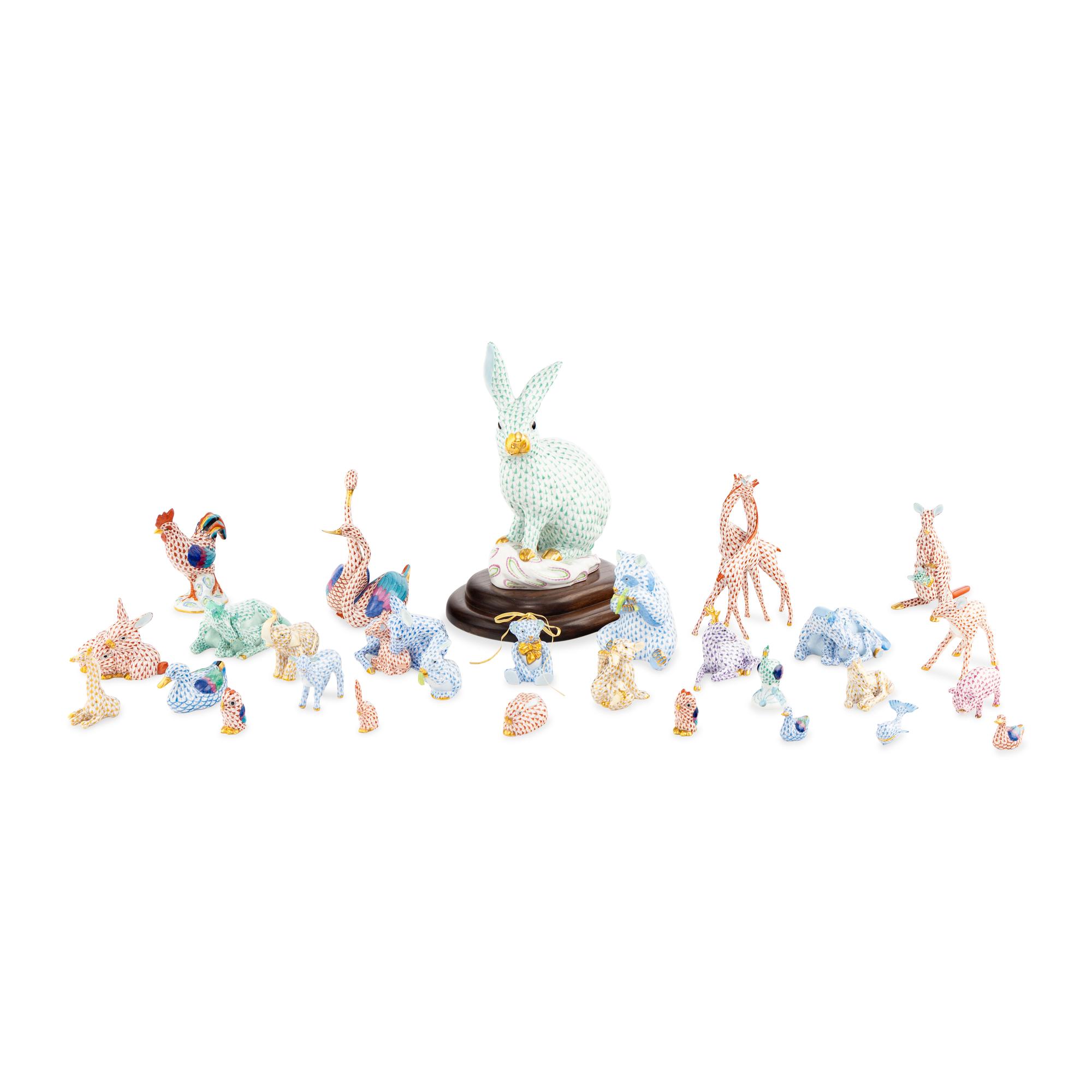 A Group of Twenty-Nine Herend Fishnet Animal Figures