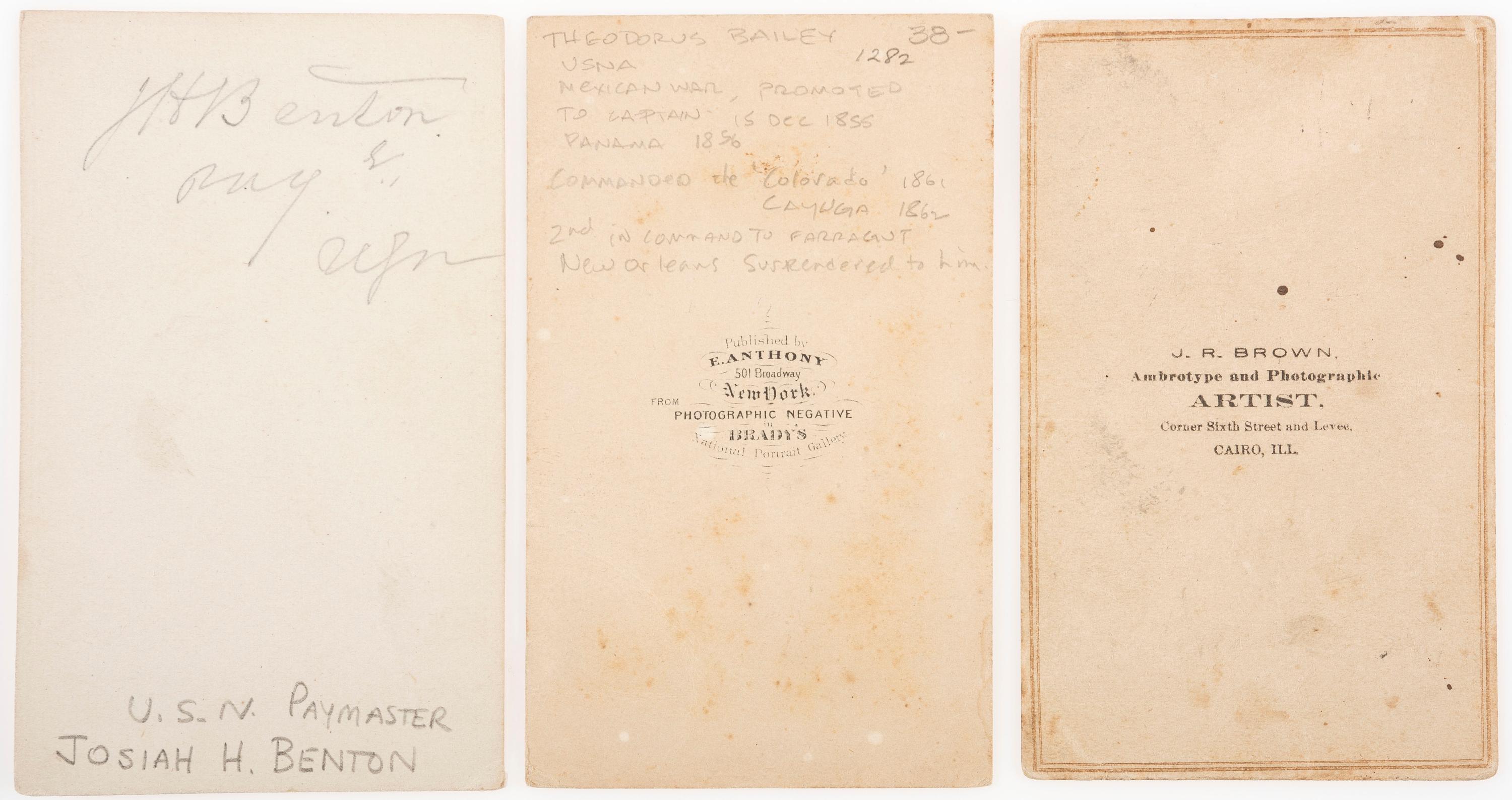 [CIVIL WAR]. A group of 3 CDVs of Brown Water Navy officers, incl. Josiah Benton, USS Osage .