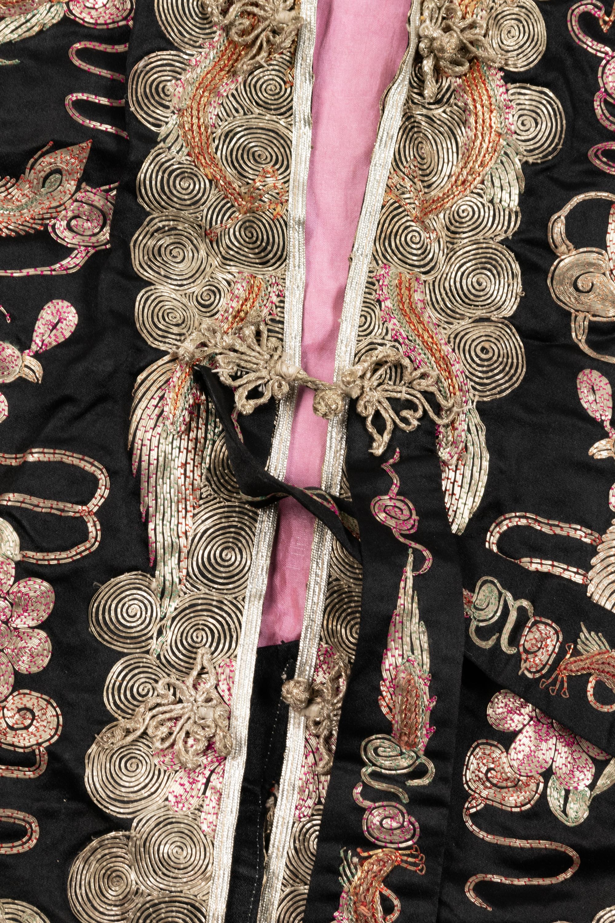 Two Sets of Chinese Silk Embroidered Wedding Gowns