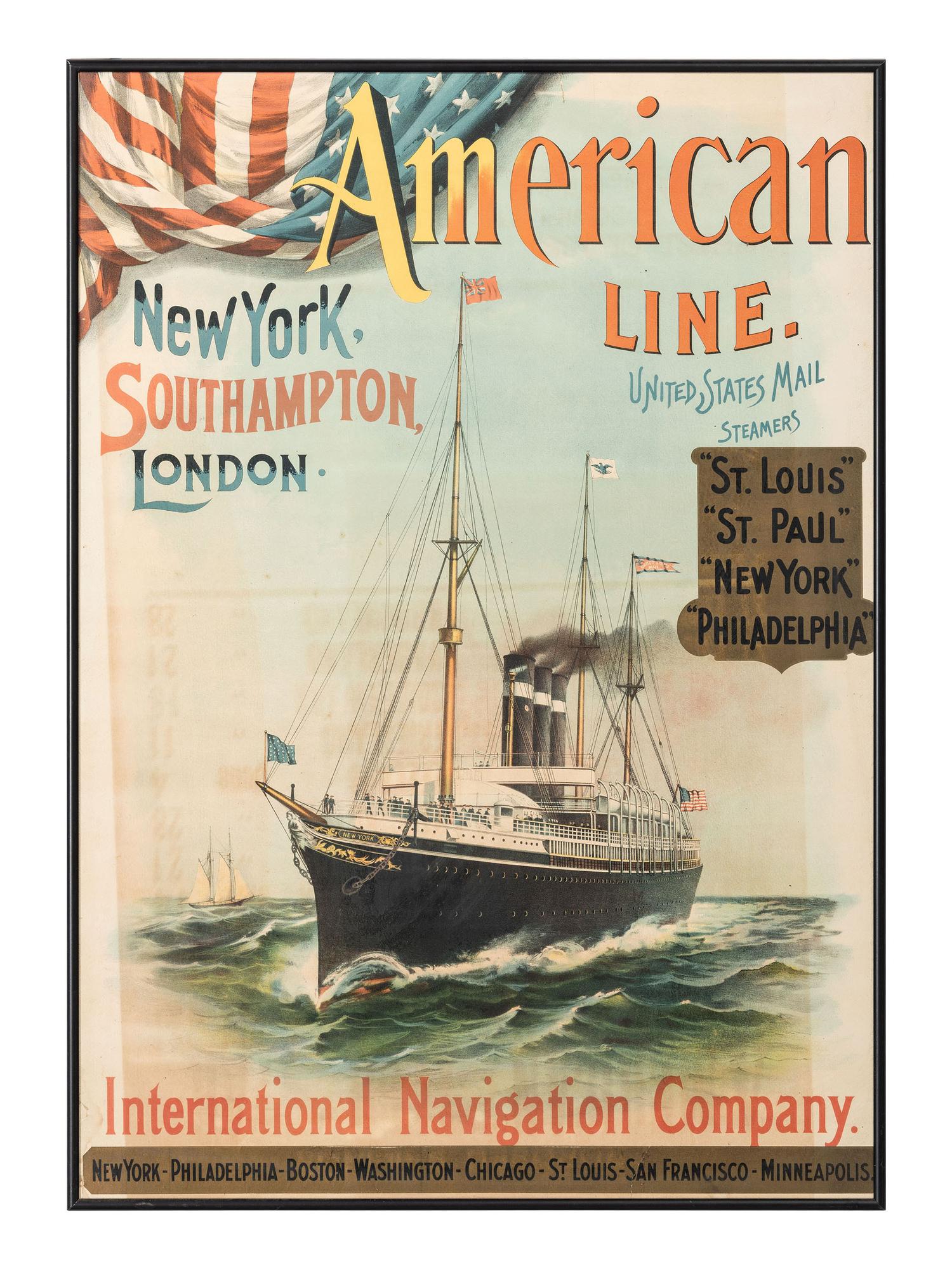 Three Steam Ship Line Advertisement Lithographs