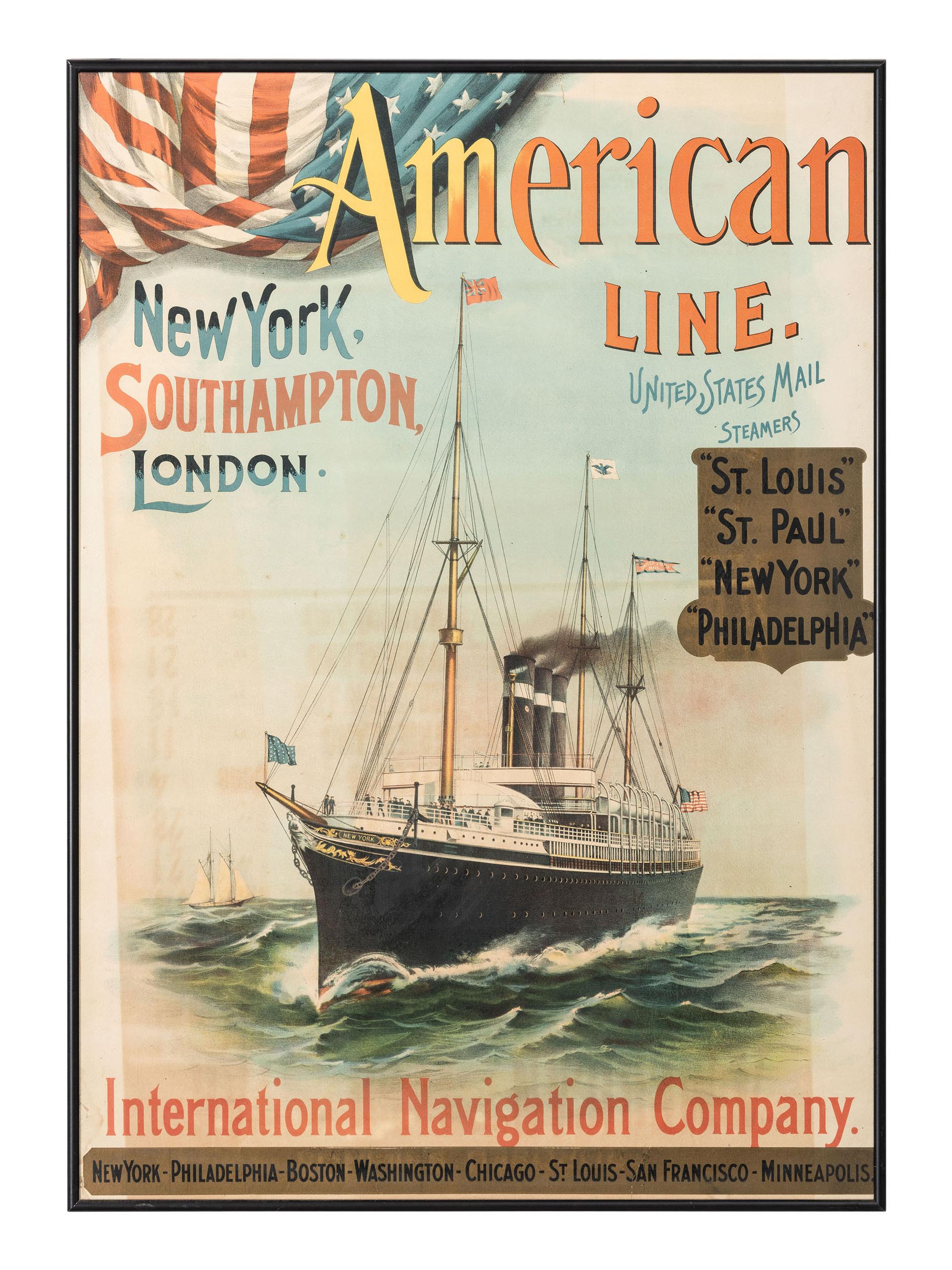 Three Steam Ship Line Advertisement Lithographs