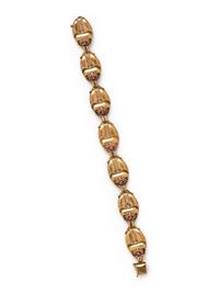 YELLOW GOLD, DIAMOND AND RUBY SCARAB BRACELET
