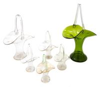 A Group of Six Glass Baskets Height of tallest 18 3/4 inches.