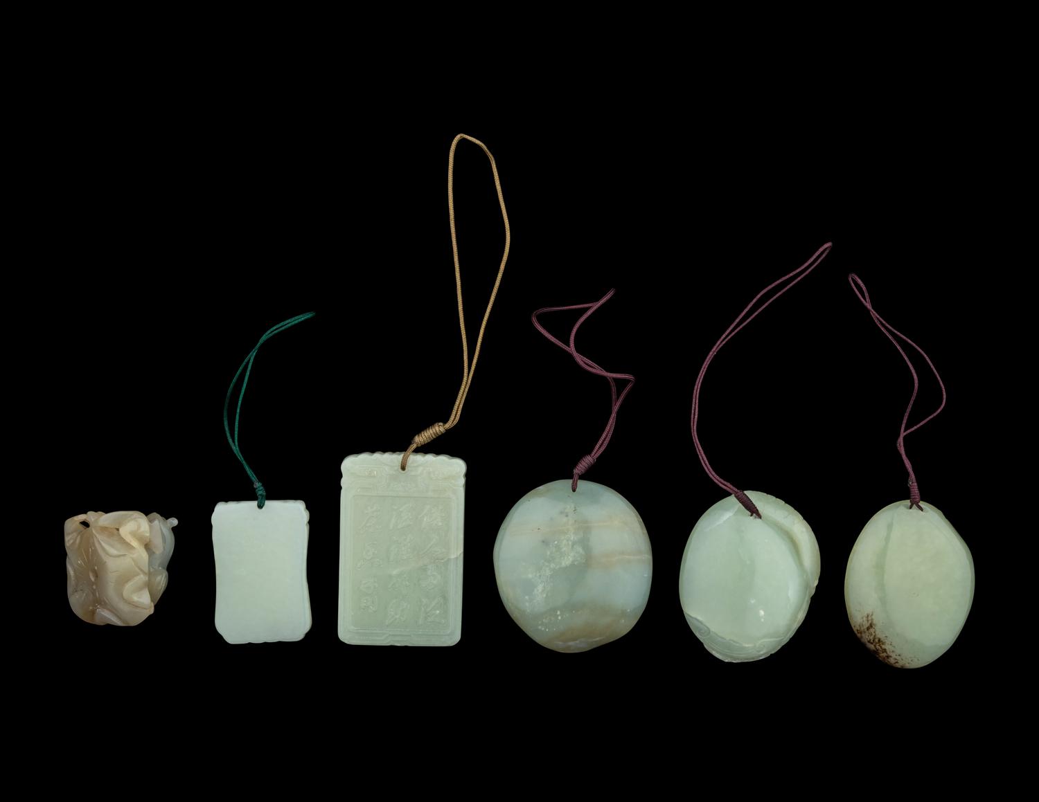 Six Chinese Celadon Jade Pendants