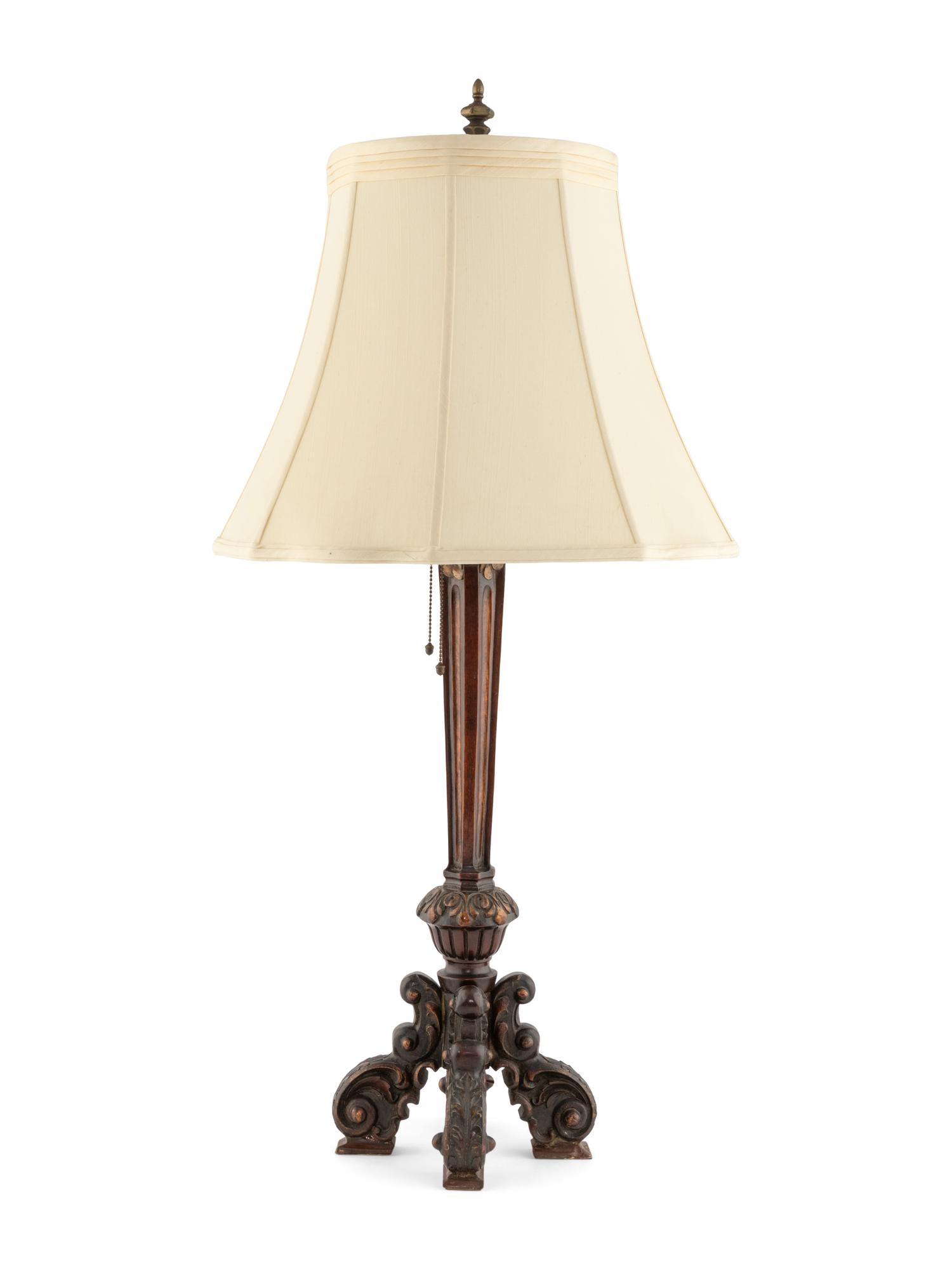 A Continental Carved Wood Lamp