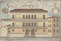 A Set of Nine Italian Hand-Colored Engravings Depicting Venetian Palaces
