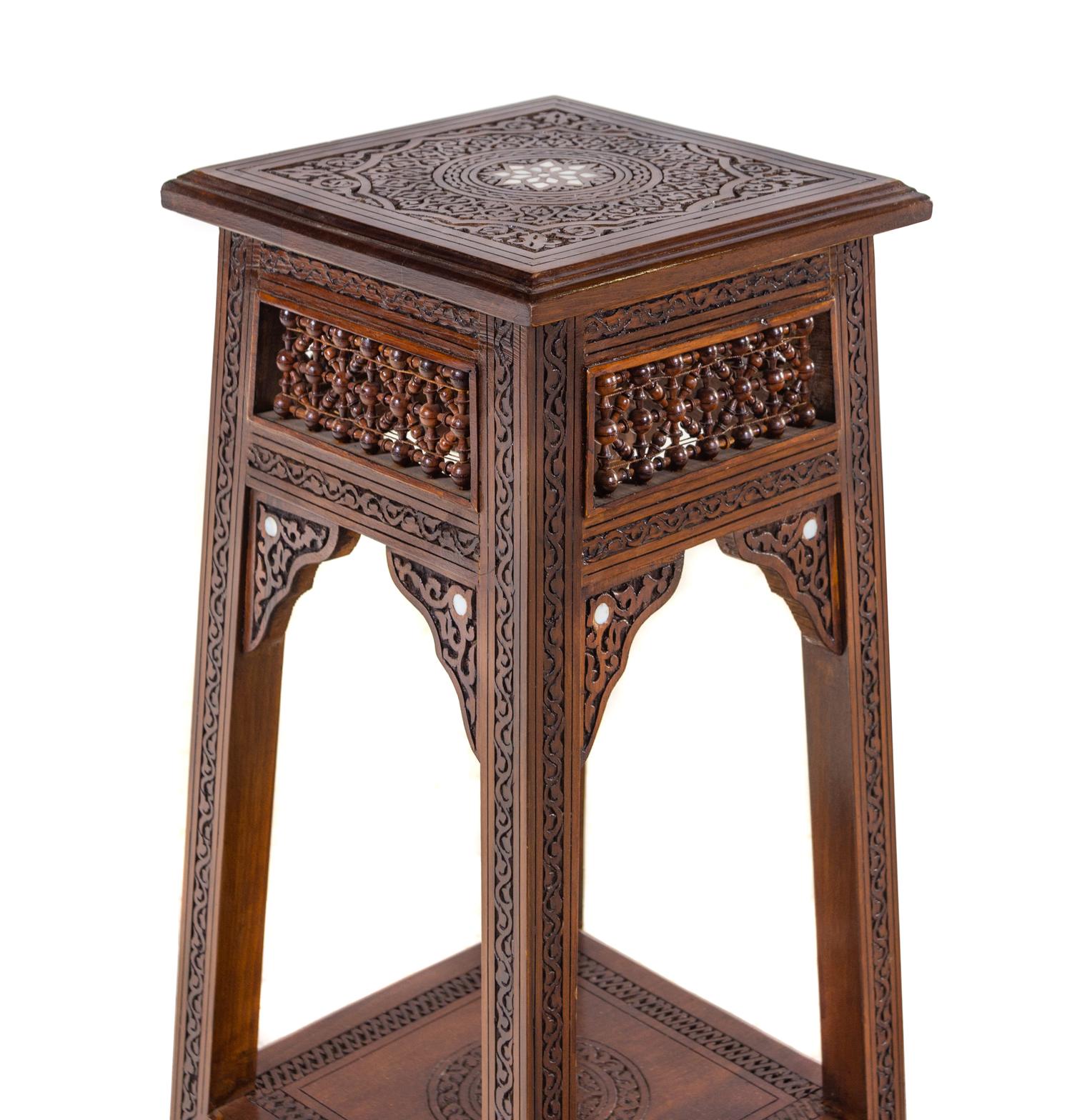 A Pair of Syrian Mother-of-Pearl Inlaid Walnut Side Tables