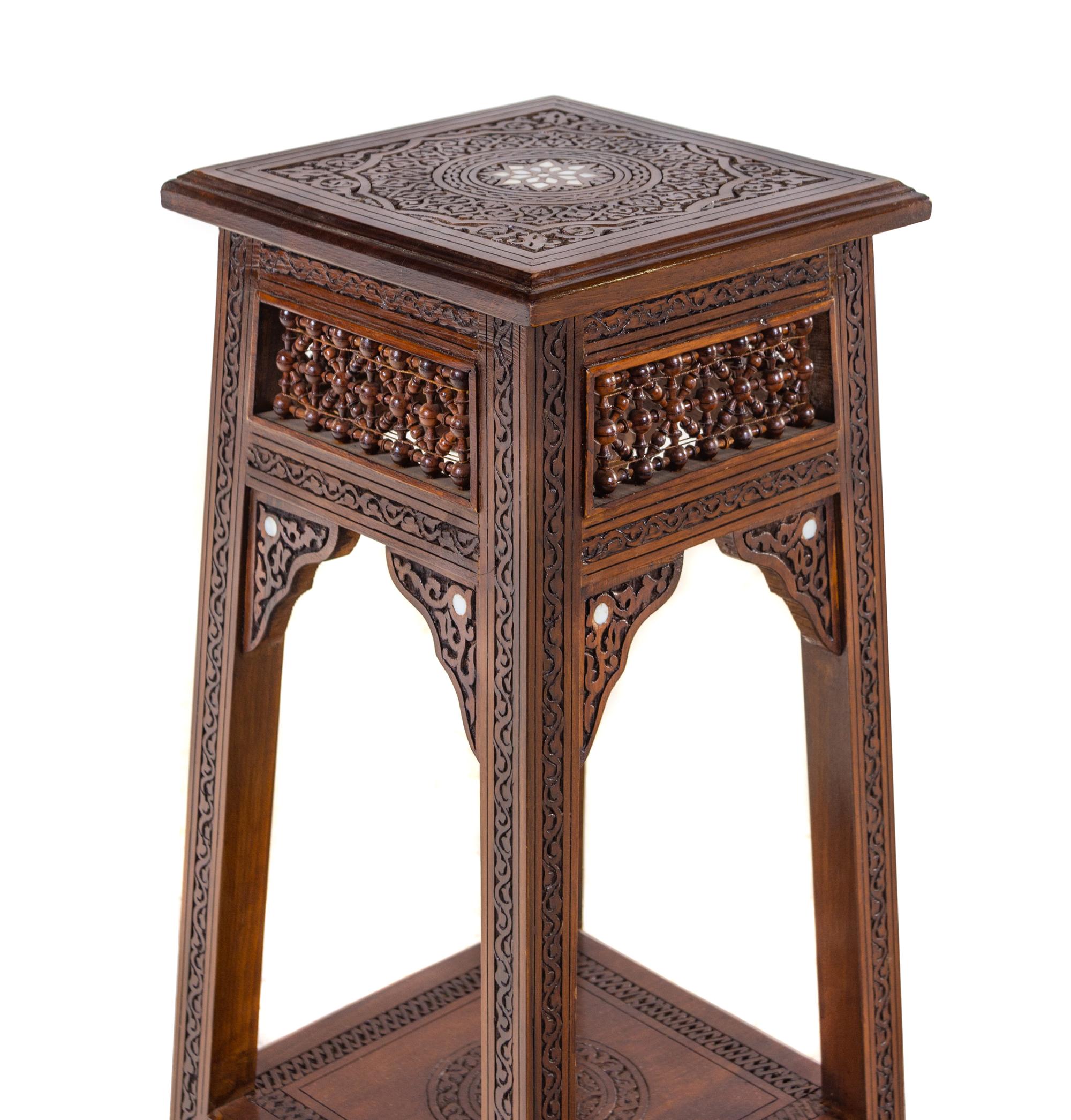 A Pair of Syrian Mother-of-Pearl Inlaid Walnut Side Tables