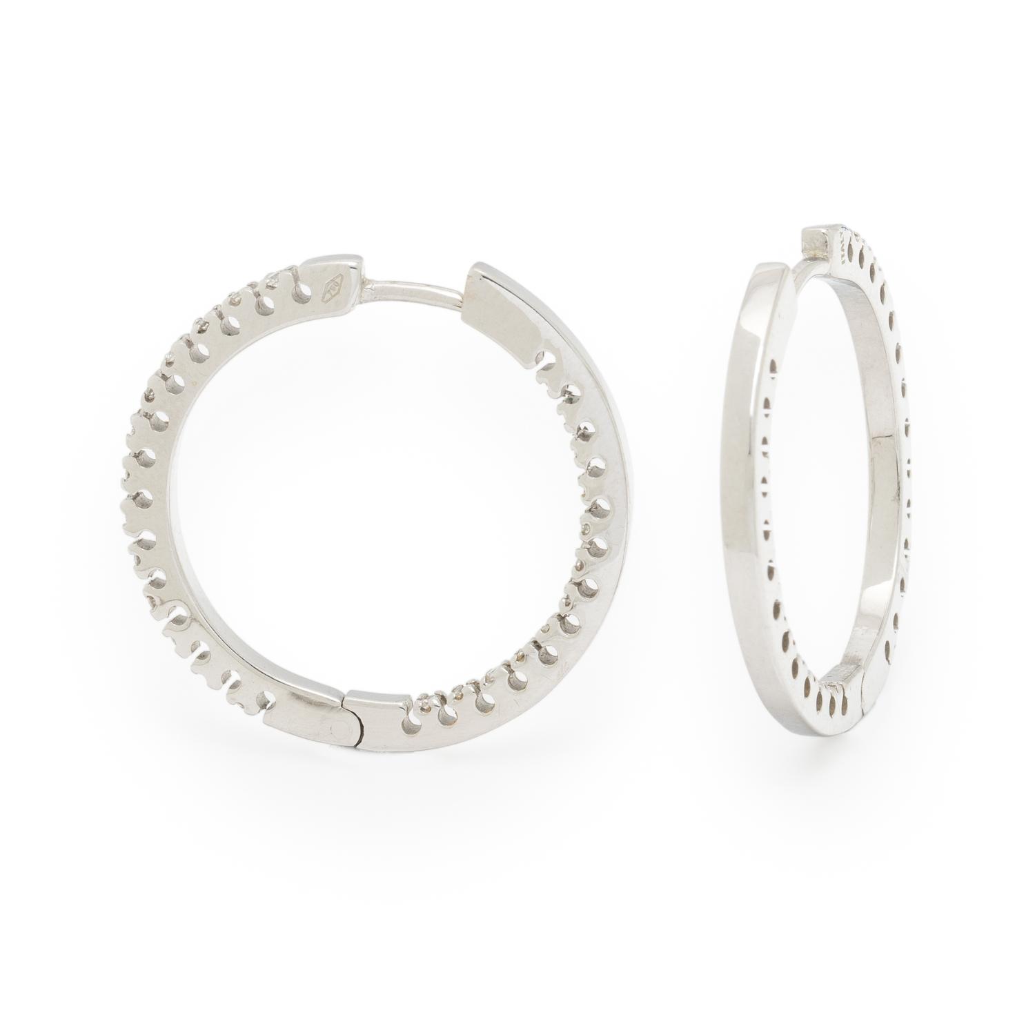 DIAMOND AND WHITE GOLD INSIDE-OUT HOOP EARRINGS