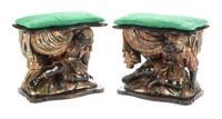 A Pair of Venetian Polychromed Figural Benches Height 21 x width 23 x depth 13 1/2 inches. — 19TH CENTURY