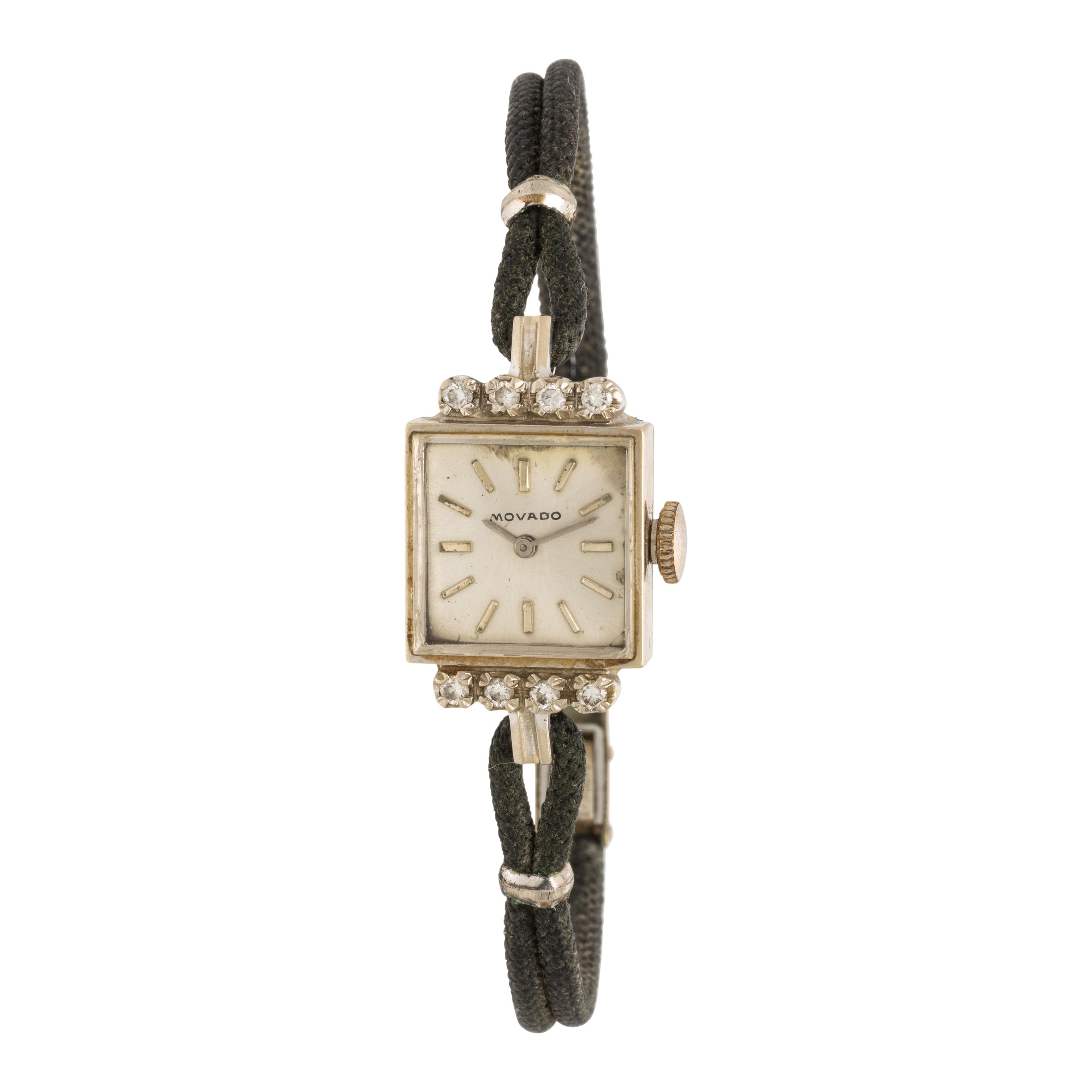 Movado, 14K White Gold and Diamond Watch