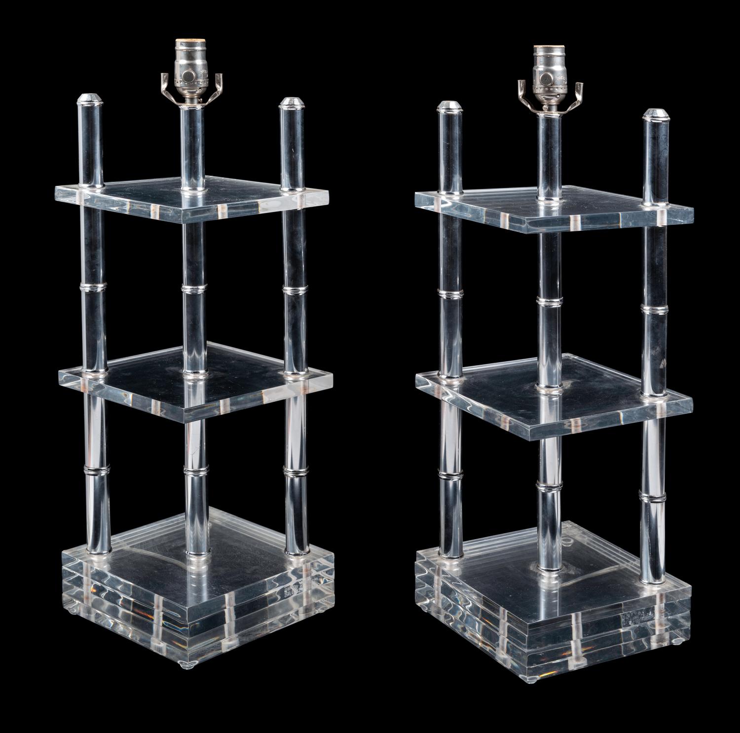 A Pair of Modernist Acrylic and Chrome Lamps