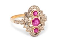 A Silver Topped 18 Karat Rose Gold, Ruby and Diamond Ring,