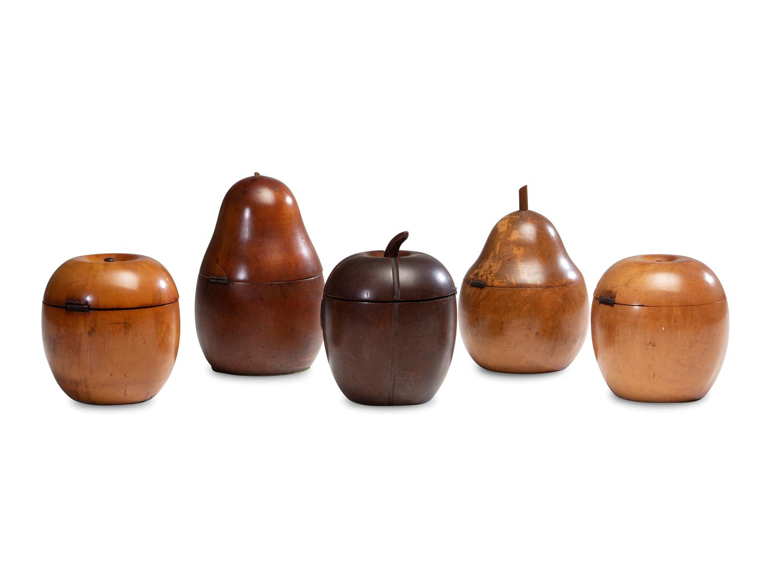 Five English Fruitwood Tea Caddies