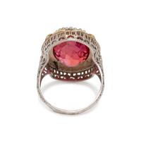 ANTIQUE, SYNTHETIC RUBY, SEED PEARL AND ENAMEL RING