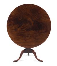 A George III Mahogany Tilt-Top Tea Table Height 28 1/2 x diameter of top 37 7/8 inches. — 19TH CENTURY