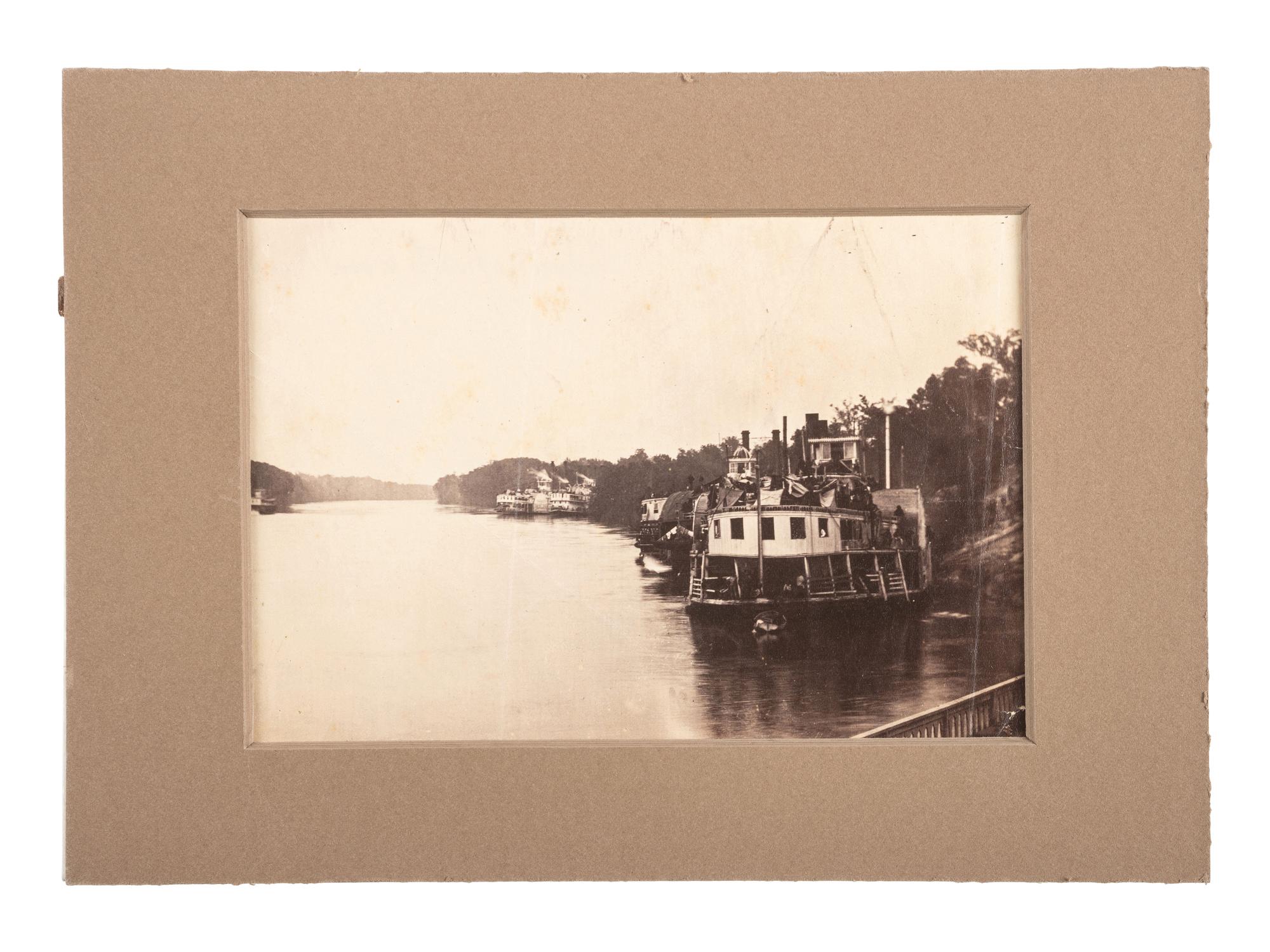 [CIVIL WAR]. MCPHERSON & OLIVER, photographers. Albumen photograph of transports on the Alabama River from General Steele's Expedition. New Orleans, Louisiana: 8 May 1865.
