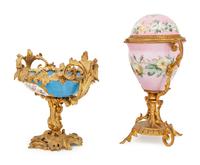 Two Sèvres Style Gilt Bronze Mounted Porcelain Articles