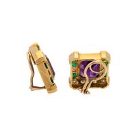 AMETHYST, DIAMOND AND EMERALD EARCLIPS