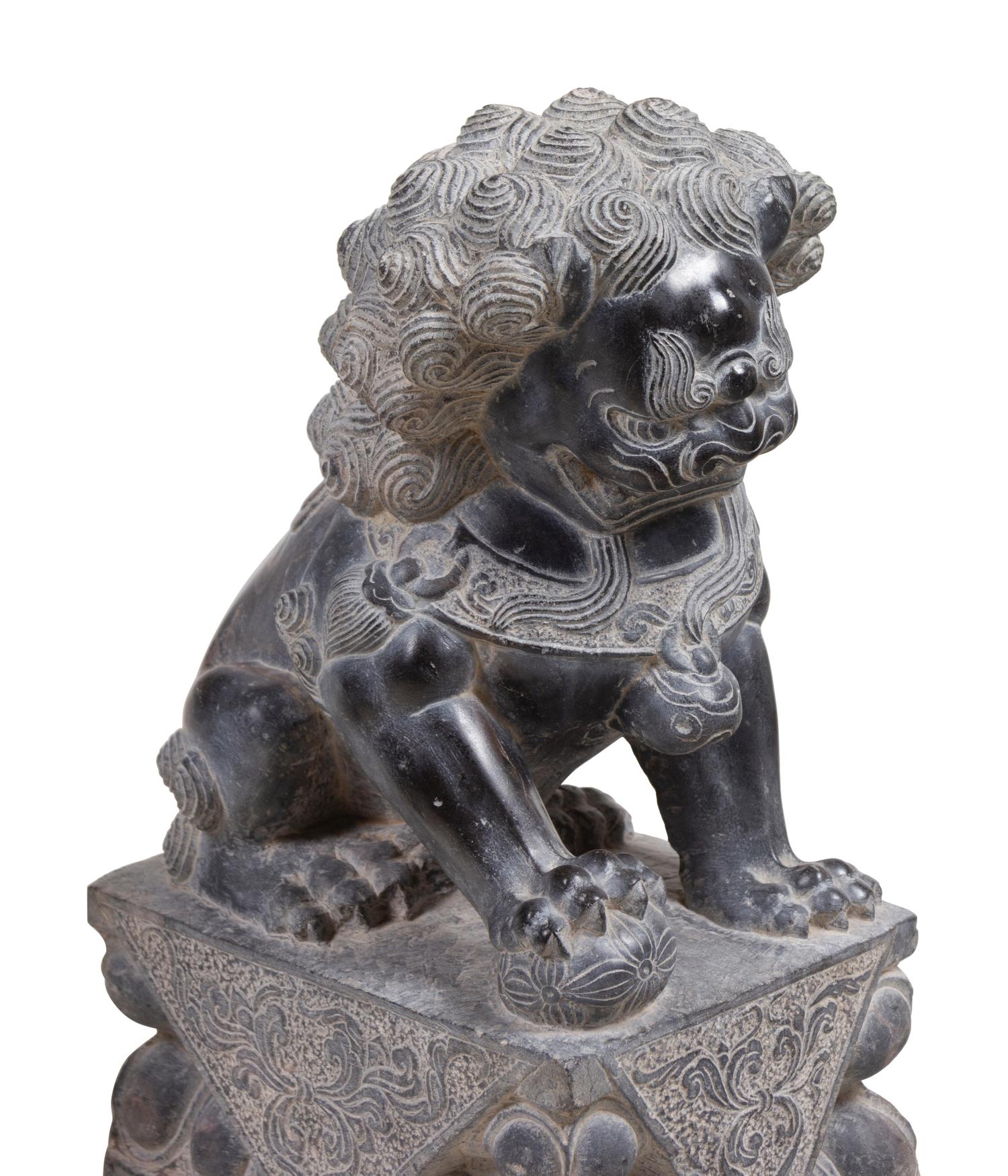 A Pair of Chinese Carved Stone Temple Lions