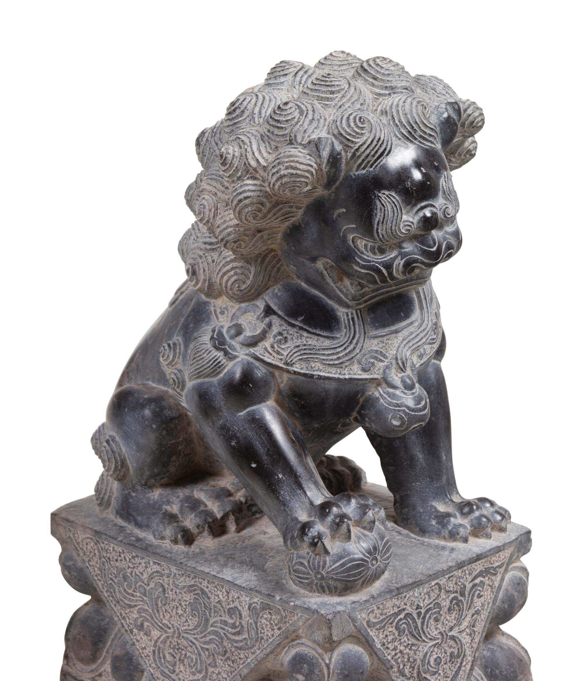 A Pair of Chinese Carved Stone Temple Lions