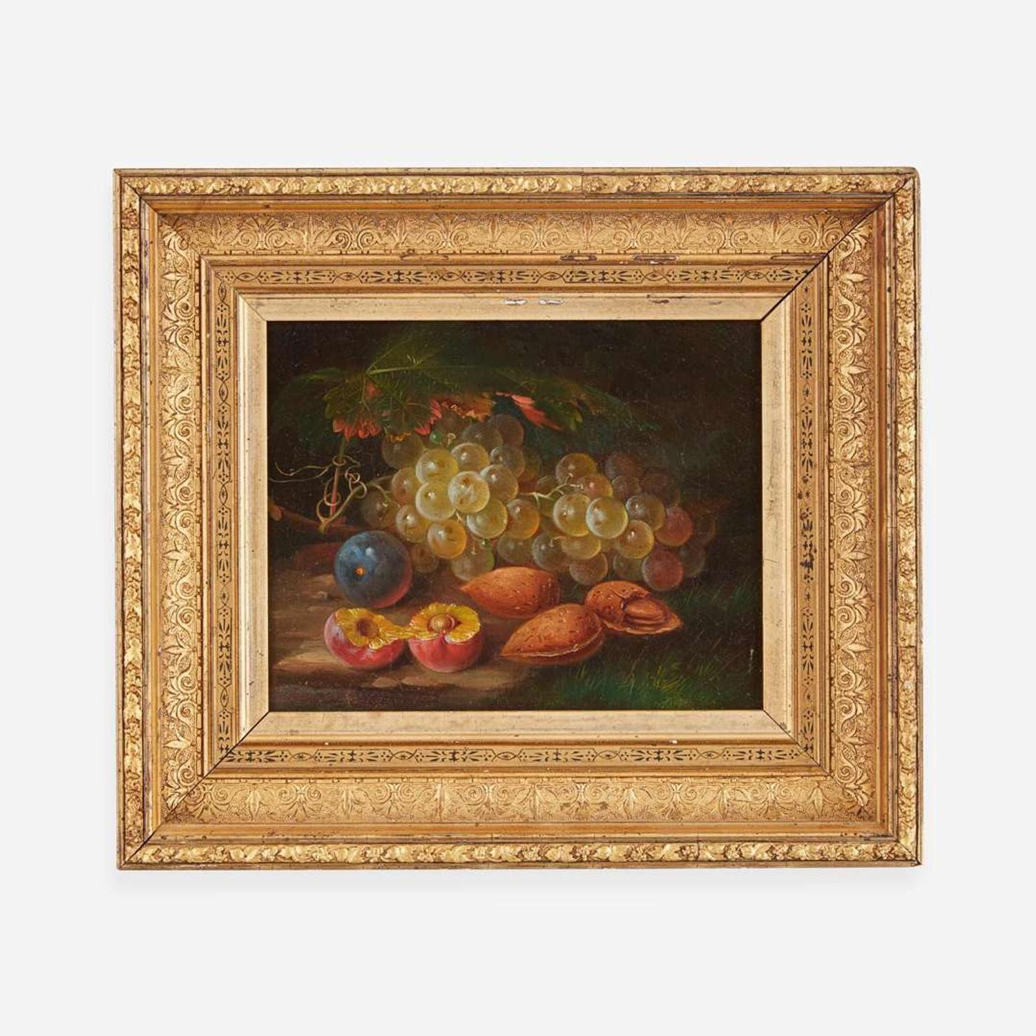 George Forster (American, 1817–1896) Still Life with Grapes, Plums, and Almonds in a Landscape