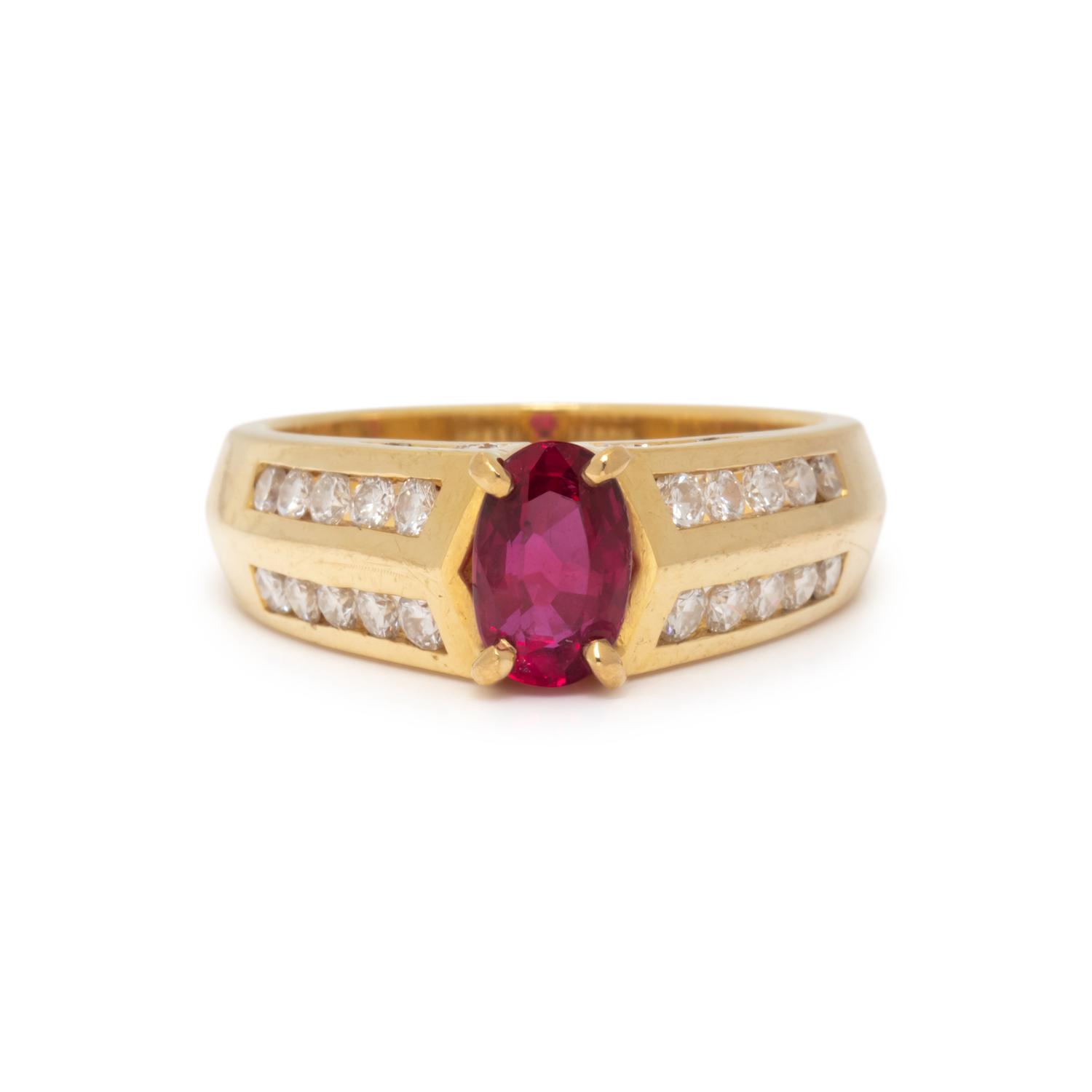 RUBY, DIAMOND, AND YELLOW GOLD RING