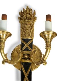 A Set of Four Empire Style Two-Light Brass and Ebonized Sconces — 20TH CENTURY