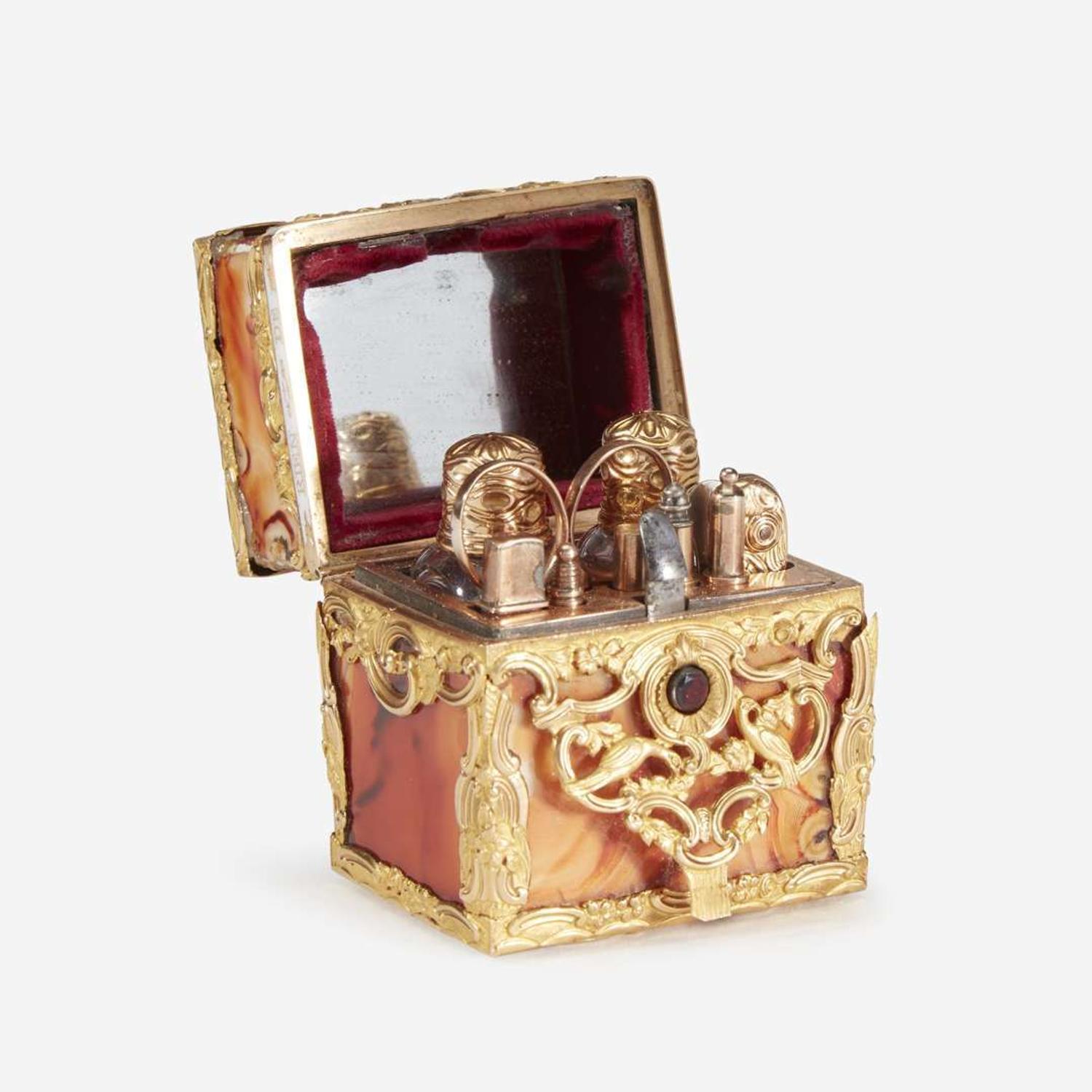 A George III gold-mounted hardstone necessaire and perfume circa 1770