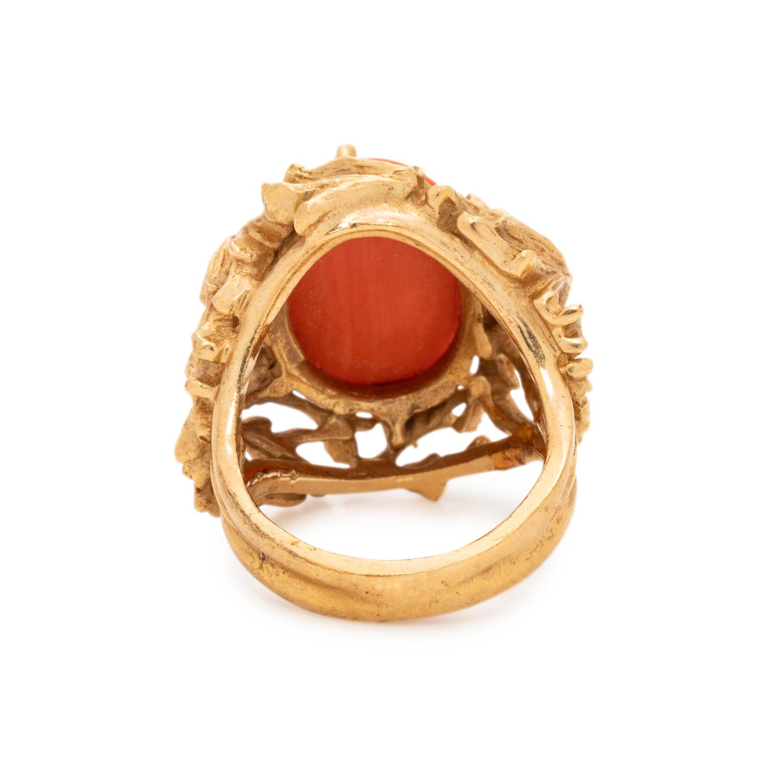 CORAL AND DIAMOND RING