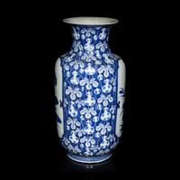 A Chinese Blue and White 'Gourds and Lotus' Vase, Qing Dynasty 清晚期 青花葫蘆紋地開光荷塘圖燈籠瓶