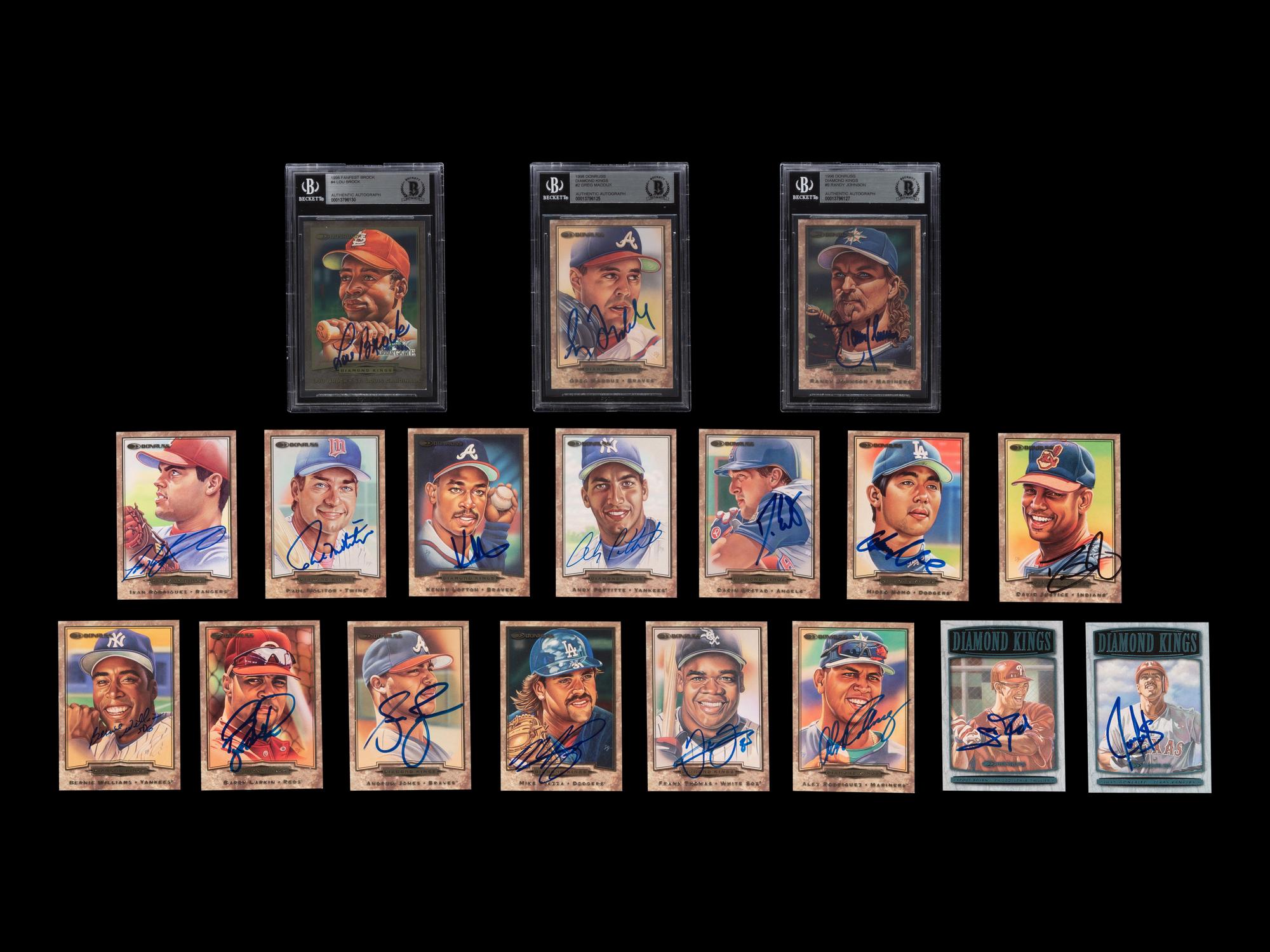 A Group of 18 1998 and 1999 Donruss Diamond Kings Signed Autograph Baseball Cards,