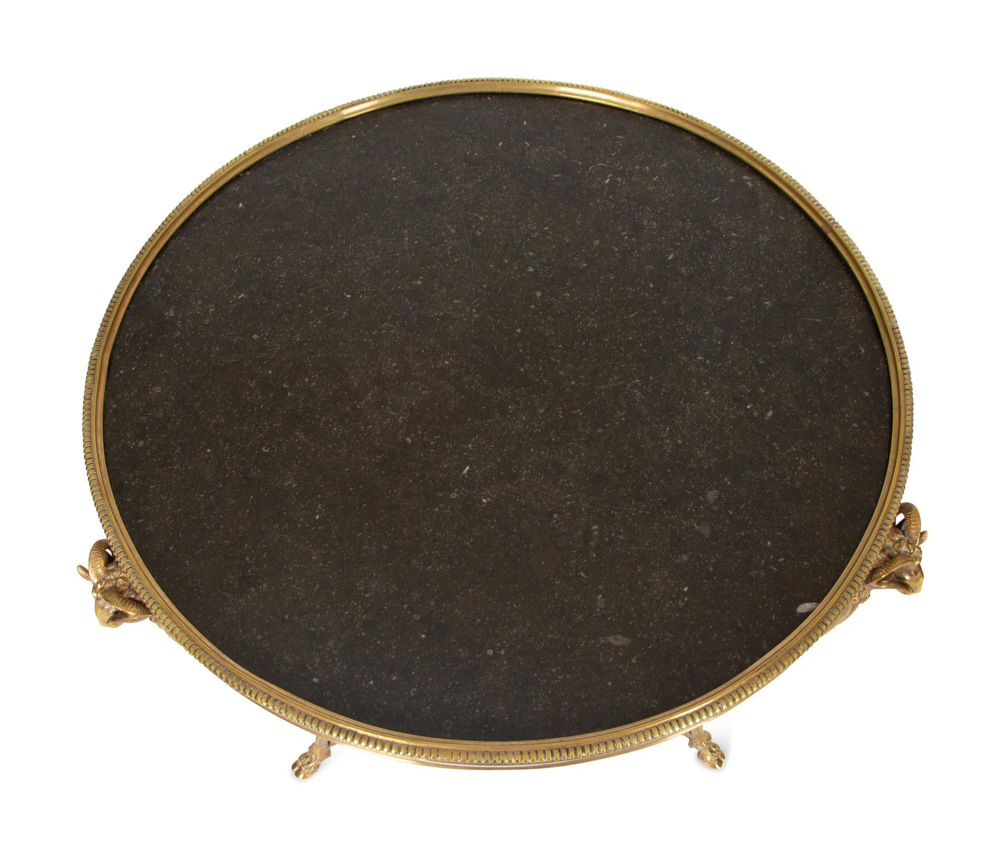 A Pair of Gilt Metal and Black Marble Two Tier Gueridon Tables — 20th Century