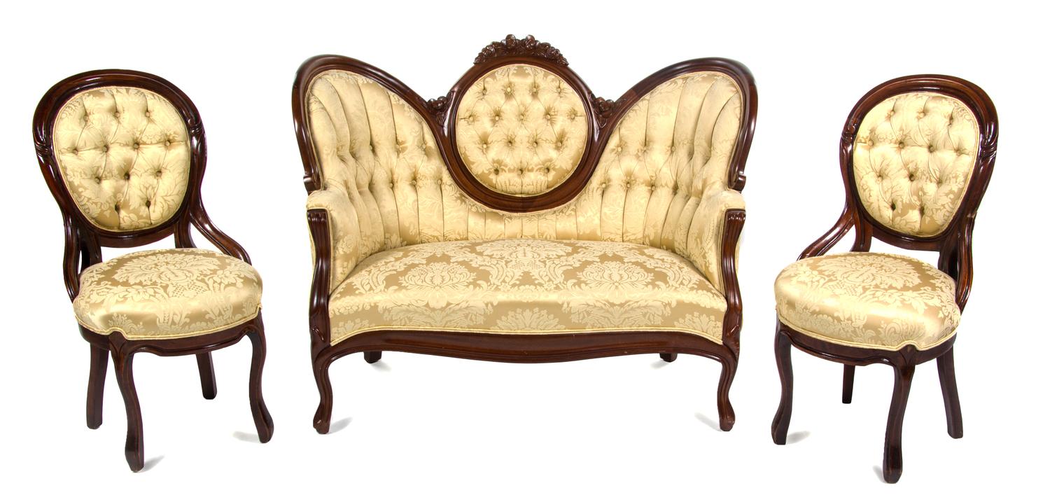 A Victorian Walnut Parlor Suite, Width of first 49 inches.