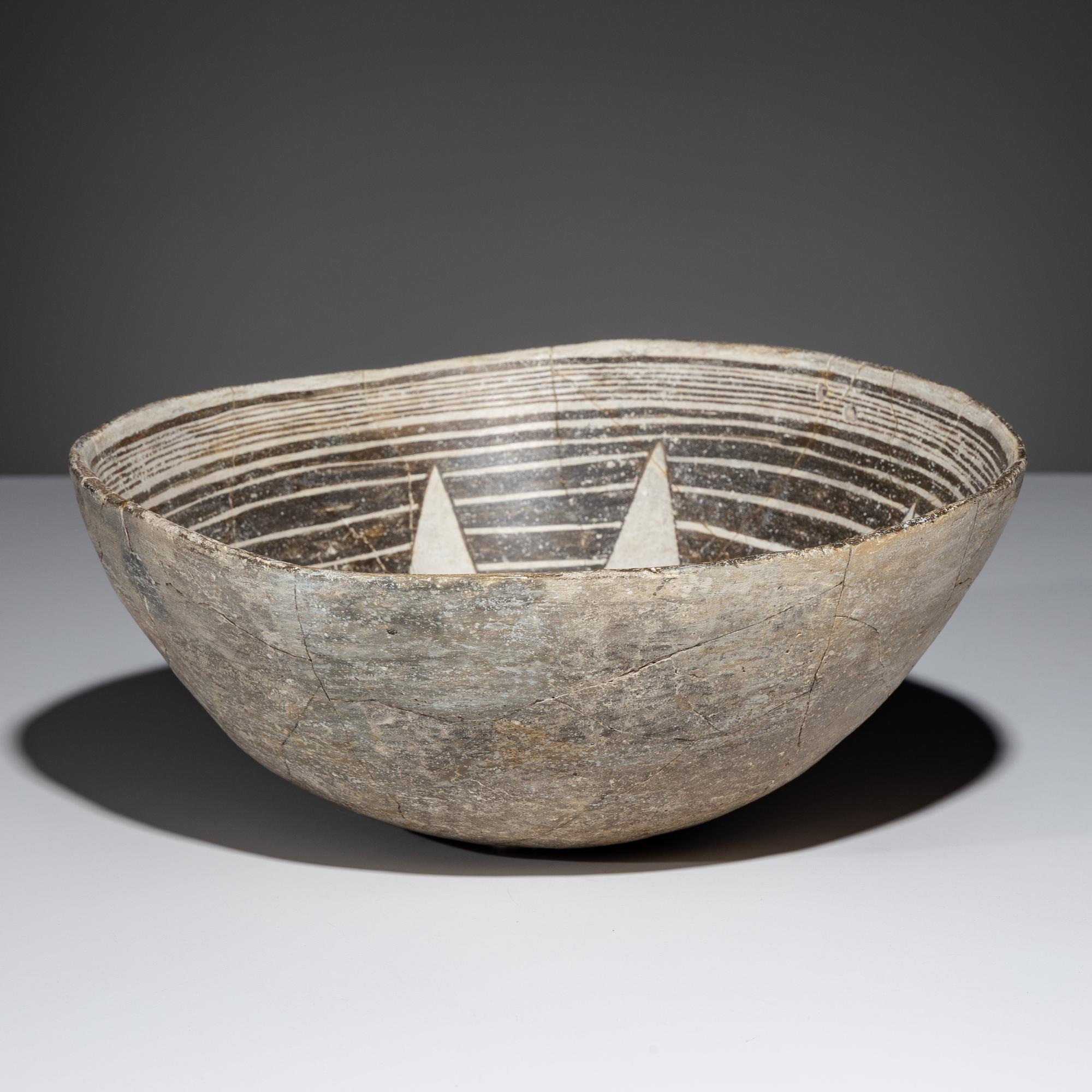Ancestral Pueblo, Mimbres Classic Black-on-White Pottery Bowl, with Star or Blossom Design