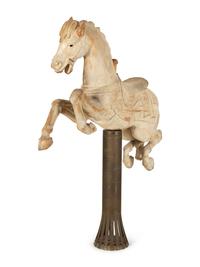 A Carved Wood Jumping Carousel Horse with Custom Bronze Mounting Pole — 19th/20th Century
