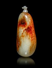 A Chinese Russet and Pale Celadon Jade Pebble-Form Snuff Bottle