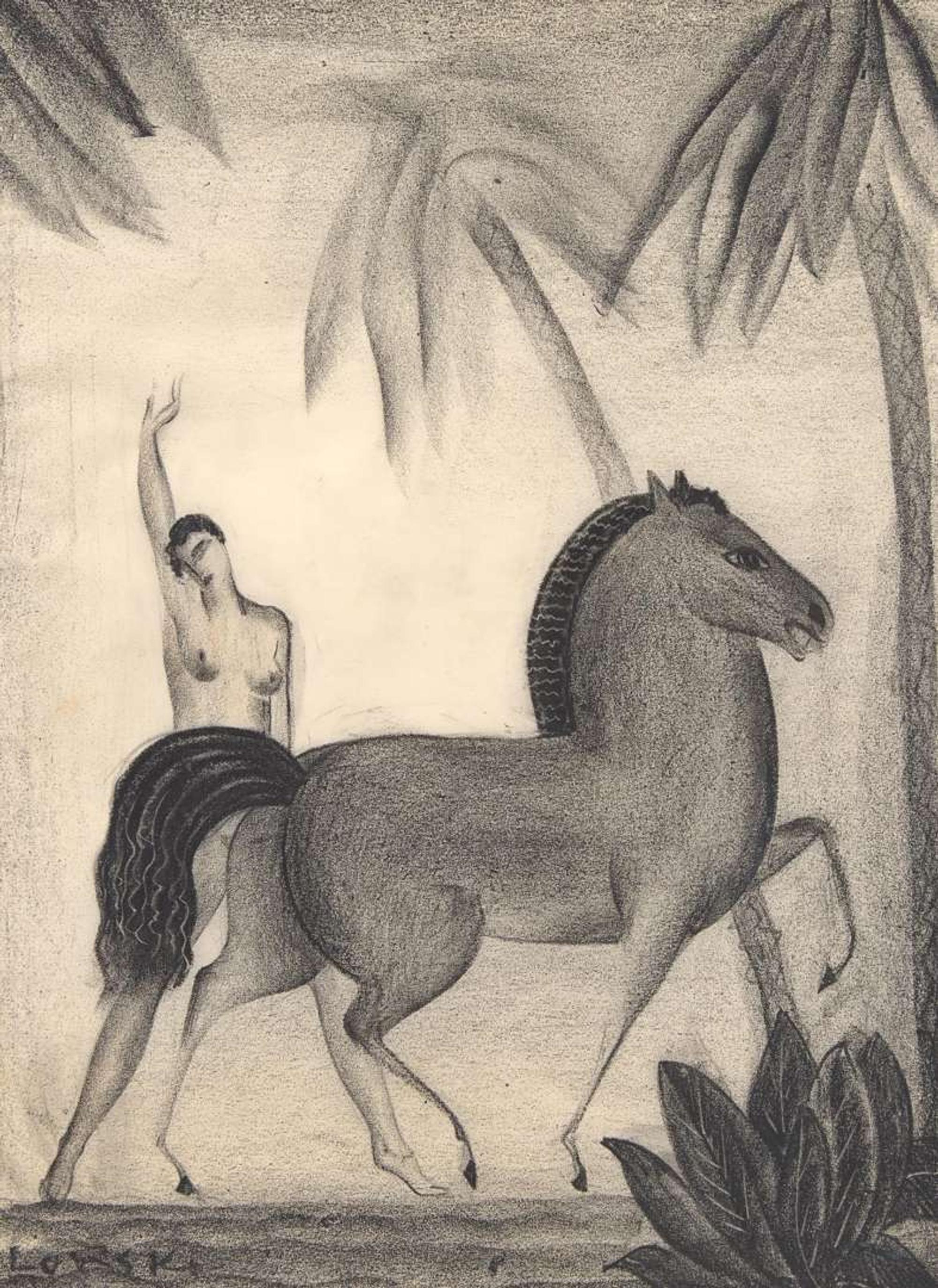 Boris Lovet-Lorski (American, 1894–1973)- Female Nude and Horse
