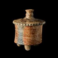 A Maya Incised Lidded Tripod Vessel