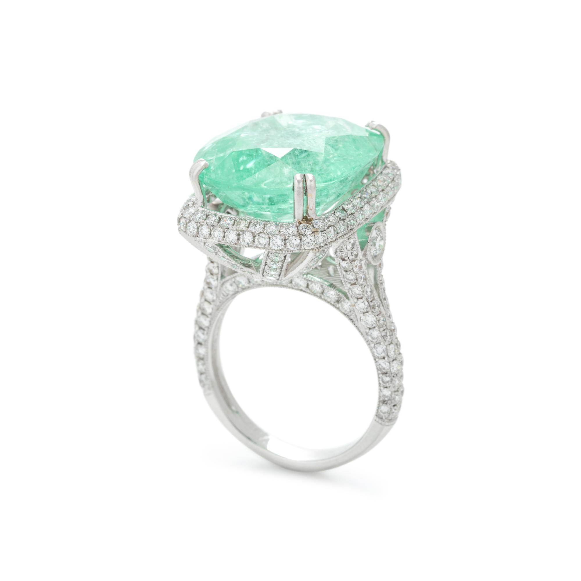 PARAIBA-TYPE TOURMALINE AND DIAMOND RING
