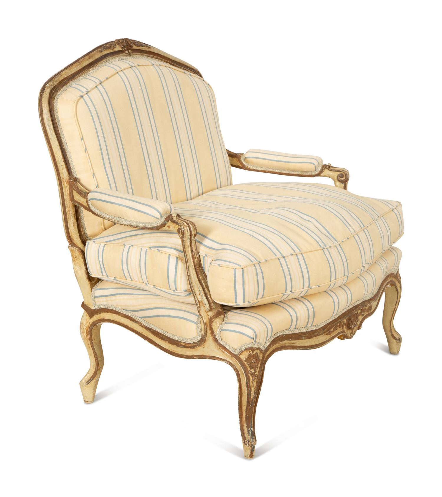 A Pair of Continental Carved and Painted Fauteuils à la Reine