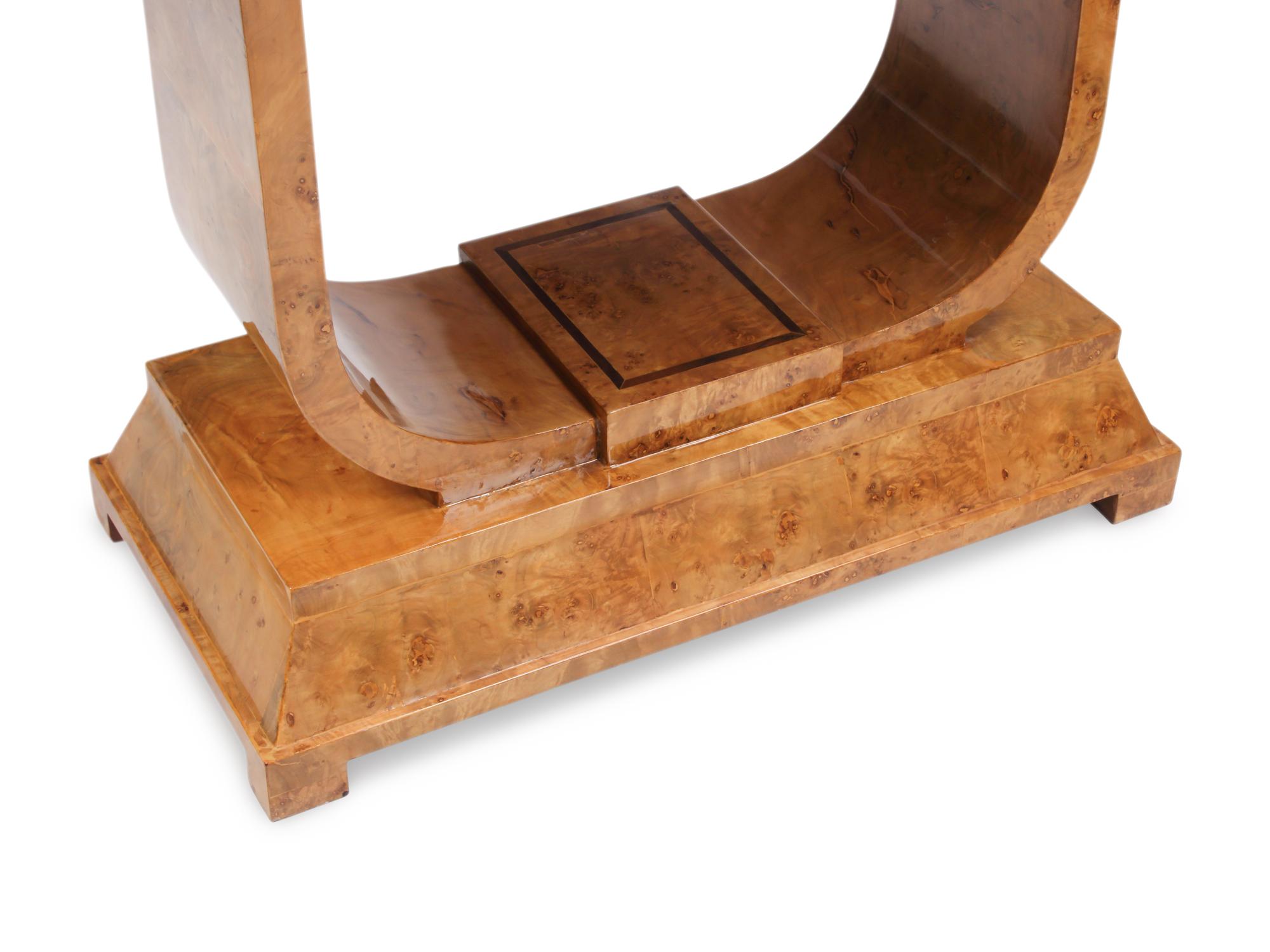 A Pair of Art Deco Style Burl Walnut Console Tables